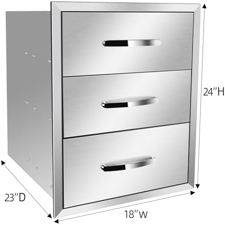 Pull Out Trash Drawer, Lower Sliding Rails Stainless Steel Roll Out Trash Bin Pull Out Tray With Handle For Outdoor Kitchen BBQ Island Grill Station,Three Drawers - Image 2