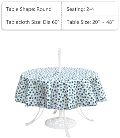 LVTXIII Round Outdoor Tablecloth with Umbrella Hole and Zipper, Water-Repellent 60 Inch Patio Table Cover for Bistro, Garden, Patio & Picnic, Brush Blue - Image 3