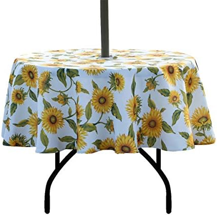 EHouseHome Outdoor Indoor 70inch Round Tablecloth with Umbrella Hole and Zipper, Waterproof Zippered Patio Table Cloths, Spring/Summer Table Covers for Backyard Circular Table/BBQs/Picnic by EHouseHome