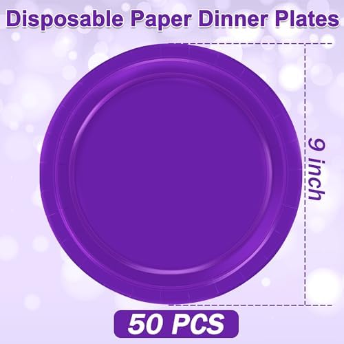 50 Pack Purple Paper Plates 9" Round Purple Disposable Party Plates Set - Image 2