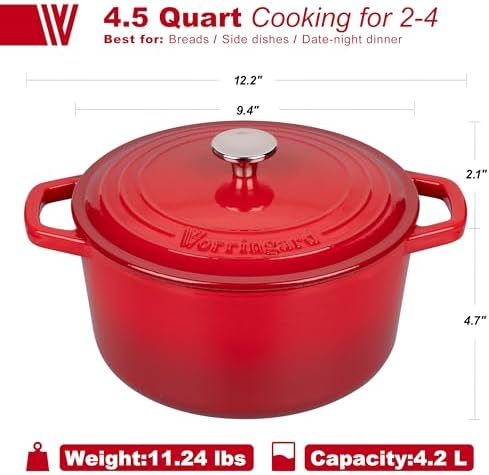 VORRINGARD Enameled Cast Iron Dutch Oven Pot with Lid, for Bread Baking, Round Bread Oven- include Sourdough Bread Baking Supplies Set, 4.5QT, Red - Image 2