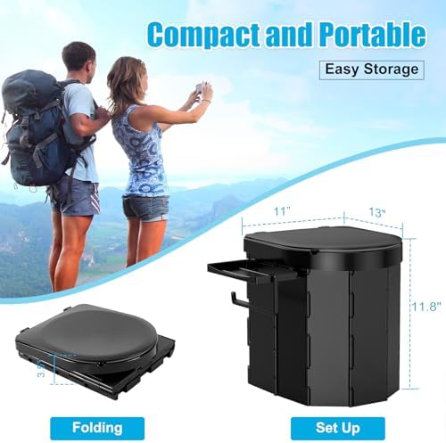 PAHTTO Portable Camping Toilet, Foldable Toilet for Adults with Detachable Phone Shelf and Toilet Paper Holder, Waterproof Porta Potty with Lid for Camping, Hiking, RV Travel, Road Trips - Image 6