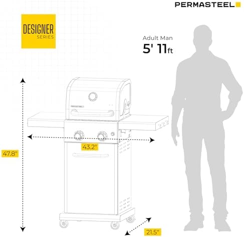 Permasteel 2-Burner Propane Gas Grill, BBQ Grill with Foldable Side Tables & Tool Hooks, Perfect for Outdoor Cooking, Patio & Garden, Copper - Image 3