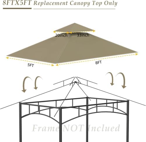 5' x 8' Grill Gazebo Replacement Top, Khaki Canopy Top Cover Only - Image 3