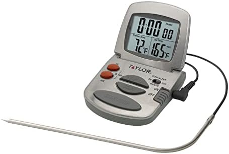 Taylor Precision Products Programmable with Timer Instant Read Wired Probe Digital, Meat, Food, Grill BBQ Cooking Kitchen Thermometer, Stainless Steel by Taylor