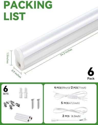 (6 Pack) 3FT T5 SE LED Shop Lights, 1760LM 6500K Bright White LED Integrated Fixture, 16W Linkable Garage Light, Ceiling and Cabinet Light with ON/OFF Switch, Workshop, Basement, FCC Certified - Image 5