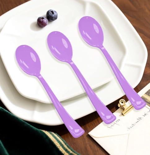 SietDESEO 25 PCS Light Purple Plastic Spoons Disposable Utensils Heavy Duty Lavender Spoons Disposable Cutlery for Birthday Wedding Baby Shower Bridal Shower Plastic Silverware - Image 2