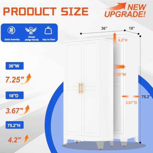 GAIOUS 75'' Tall Metal Garage Storage Cabinet,File Cabinet with 2 Doors and 5 Adjustable Shelves, Outdoor Steel Tool Cabinet for Home,Office,Warehouse,Garage,White - Image 2