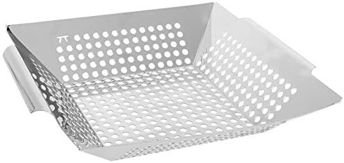 Outset Grill Wok With Holes, Stainless Steel, Square With Handles by Outset