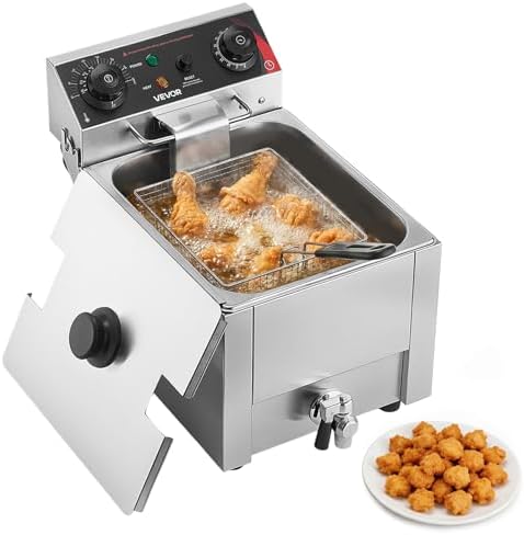 VEVOR Commercial Deep Fryer, Stainless Steel Countertop Fryer with Baskets & Lids, Temp Control, Overheat Protection, for Commercial Restaurant, Single Fryer with Oil Filtration-9.5Qt by VEVOR