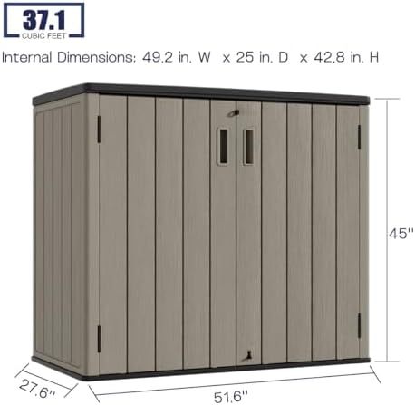 KINYING Outdoor Horizontal Storage Sheds,Outdoor Storage Cabinet Waterproof Resin Tool Storage Box for Lawn Mower,Garden Tools and Patio Furniture, Lockable (Brown) - Image 4