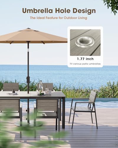 Outdoor Dining Set for 4, Aluminum Patio HDPS Outdooor Table and Chairs Set with Umbrella Hole, All Weather Patio Furniture Set, 5 Peice Patio Dining Table Set (Classic Gray) - Image 3