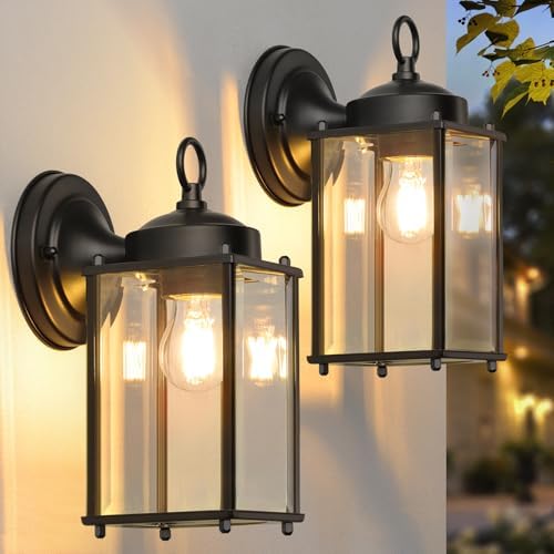MATAMEYE Outdoor Wall Lantern, Exterior Waterproof Wall Sconce Light Fixtures, Black Front Door Lighting, Anti-Rust E26 Socket Porch Lamp, 2 Pack by MATAMEYE