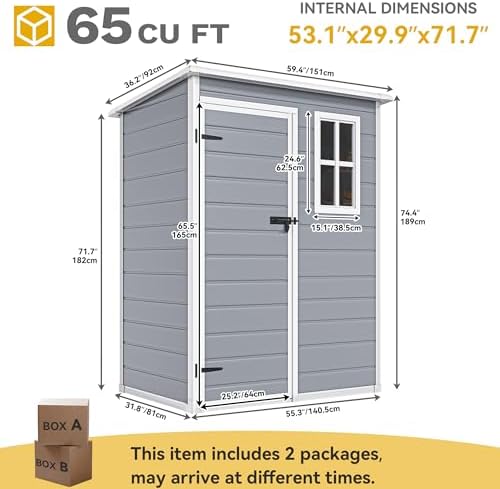 DWVO 5x3 FT Outdoor Storage Shed with Floor, All-Weather Resin Storage Shed with Window & Lockable Door, Waterproof Plastic Tool Storage for Garden Patio, Gray - Image 5