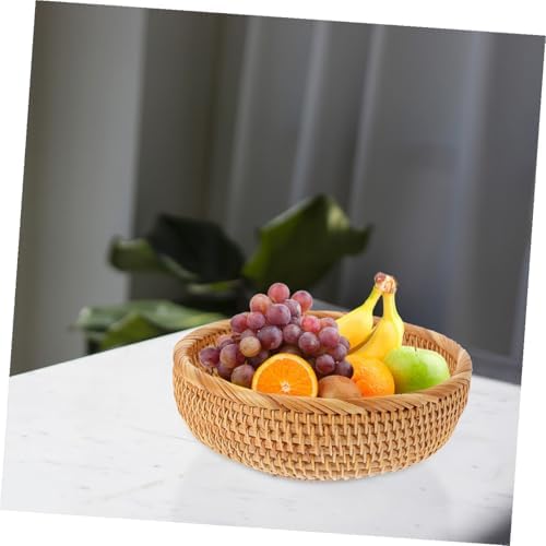 Hemobllo Large Handmade Woven Rattan Picnic Basket Sturdy Thick round Fruit Storage Basket for Outdoor Kitchen Food Serving and Organizing - Image 7