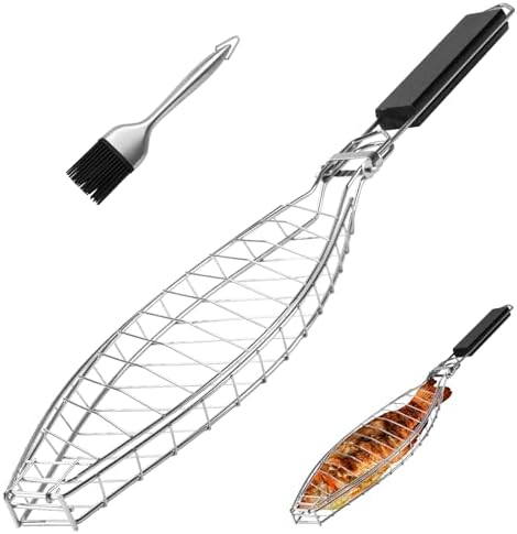 Fish Grill Basket, Stainless Steel Grill Baskets for Fish with Detachable Handle, plating by shidaishiyehome