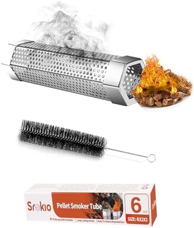 Smoke Tube for Pellet Smoker 6 Inch Smoker Tube BBQ Stainless Steel for Grills Hot or Cold Smoker Accessories with Brush by SROKIO