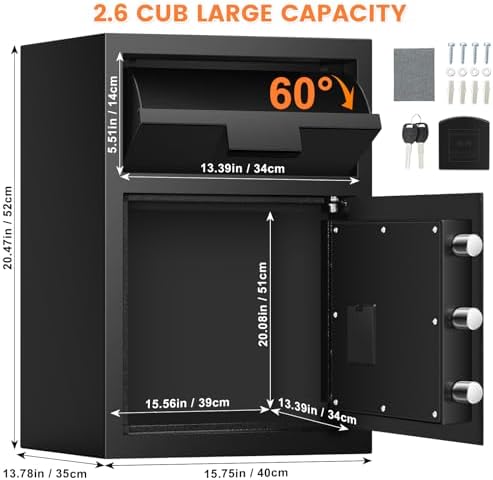 2.7 Cubic Drop Slot Safes for Money Jewelry, Drop Safe for Business with Combination Lock and Key, Mute Function,Depository Safe for Money Jewelry Home Business Office - Image 3