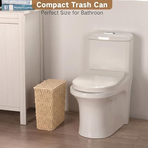 iEGrow Paper Rope Trash Can,Bathroom Trash Can with Lid, 3 Gallon Wicker Waste Basket with Removable Liner, for Bedroom, Living Room, Toilet, Under Sink Natural - Image 2