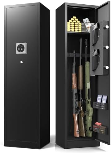 5-8 Gun Safe, Gun Safe for Rifles and Pistols, Long Quick Access Gun Cabinet with Digital Keypad, Adjustable Gun Racks, Alarm System, Mute Mode, Rifle Safe for Home Office, Assembled by ANXINWEI