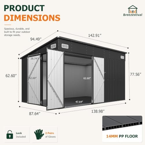 8'x12' Lean to Shed Metal Storage Shed with Floor,Triple Door - Image 3