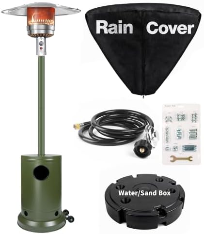 Evergreen 50,000 BTU Propane Patio Heater with Rain Cover, Multiple Color Available, Outdoor Heater with Weighted Base, Adjustable Heat Control Safety Shut-Off for Patio & Restaurant by LGNOVATE