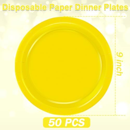 50 Count Yellow Plates 9" Round Heavy-duty Paper Yellow Party Decorations - Image 2