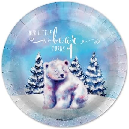Our Little Polar Bear Turns One First Birthday - 32 Piece Disposable Party Supplies - Decorations for Winter 1st Birthday Round Party Plates - Large 9" Paper Plates In Bulk - Image 3