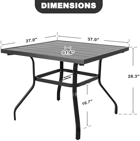 NUU GARDEN 37" Outdoor Patio Table, 4 Person Steel Slat Square Dining Table with 1.57" Umbrella Hole, Slatted Top and Powder Coated Iron Frame for Patio, Garden and Balcony, Black - Image 2