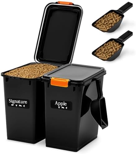 Maxdot 2 Sets 22lb Dry Pellet Storage Bin Pack with Scoops and Labels Grill Accessories Wood Pellet Storage Containers with Flavor Stickers Airtight for Grill Pellets by Maxdot