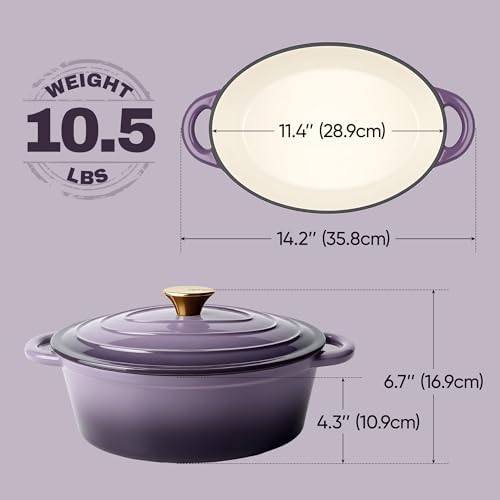 Vintage Style Oval Dutch Oven for Bread Baking, 4.5 Quart Non Stick Enameled Cast Iron Dutch Oven Pot with Lid, Oven Safe Oval Casserole with Lid up to 500°F for Baking, Braising, Stews, Roasting, Purple - Image 4