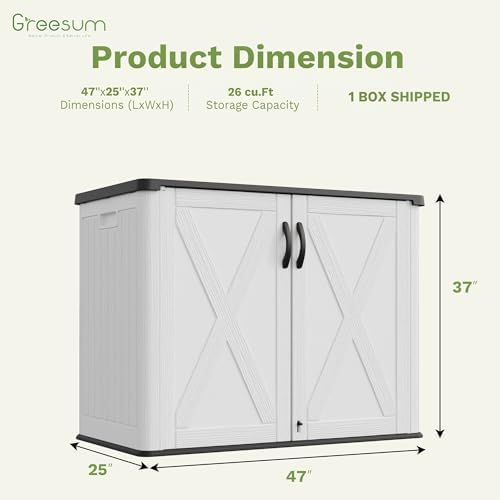 Greesum 26 Cuft Outdoor Storage Box with Lockable Doors, White - Image 2