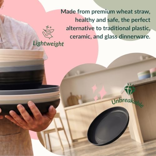 Homienly Unbreakable Wheat Straw Dinnerware Sets, Plastic Plates and Bowls Sets Alternative 20 PCS, Microwave & Dishwasher Safe Dish Set for Kitchen, Camping, Kids, Apartment, Lightweight(Grey Stone) - Image 5