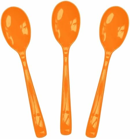 SietDESEO 25 PCS Orange Plastic Spoons Disposable Utensils Heavy Duty Orange Spoons Disposable Cutlery for Birthday Wedding Baby Shower Bridal Shower Plastic Silverware by SietDESEO