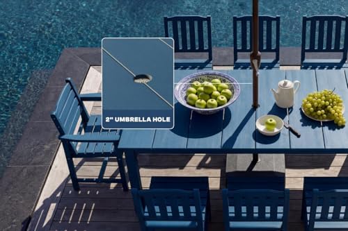Perli™ 9-Piece Outdoor Dining Set, All-Weather HDPE Patio Furniture with 8 Ergonomic Chairs & Large Table, Built-in Umbrella Hole, UV-Resistant Set for Backyard, Deck, Poolside, Blue - Image 6