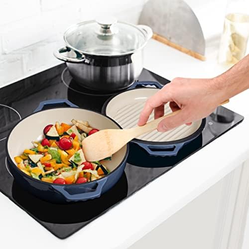 2-in-1 Enameled Cast Iron Braiser Pan with Grill Lid - 3.3-Quart Small Dutch Oven, Serves as Both Casserole & Stovetop Grill Pan, Cast Iron Cookware - Image 6