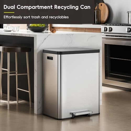 EKO EcoCasa II 36L+24L Dual Trash Can with Recycle Bin, Stainless Steel Garbage Can with Lid, Deodorizer Compartment, Odor-Proof and Fingerprint Resistant - Image 3