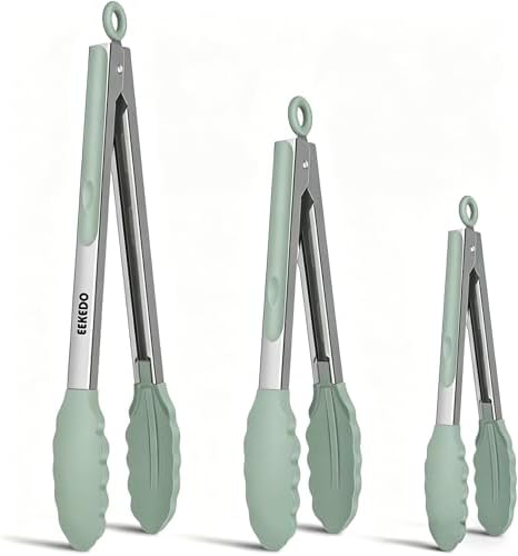 Silicone Tongs for Cooking Non-Stick Pans Grilling Air Fryer Salad by EEKEDO