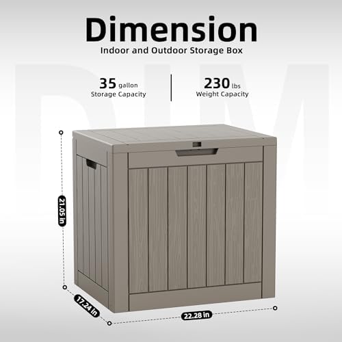 35 Gallon Outdoor Storage Box, Lockable Waterproof Deck Box, Grey - Image 2