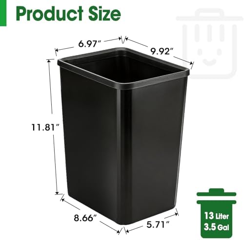 5 Pack Small Trash Can, Plastic Wastebaskets, 3.5 Gallon Small Garbage Can for Bathroom, Bedroom, Kitchen, Offices, Black - Image 2