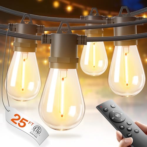 addlon 25FT LED Outdoor String Lights, Waterproof Dimmable Bulbs for Patio by addlon
