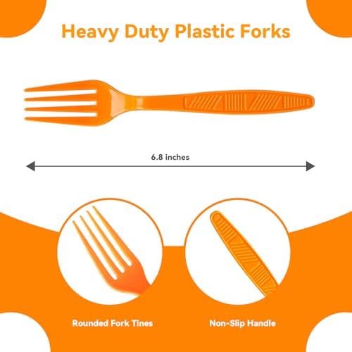 Orange Plastic Forks Heavy Duty, Disposable Party Supplies 104 PCS - Image 2