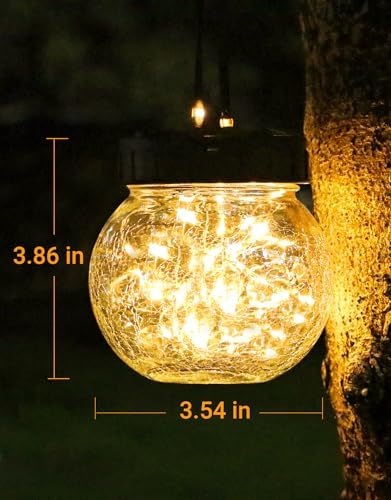 PARTPHONER Solar Lanterns Solar Lights Outdoor Waterproof 18-Pack, Solar Powered Hanging Lights Cracked Glass Hanging Globes for Christmas Decoration, Shepherd Hook, Garden Tree Ornaments - Image 3