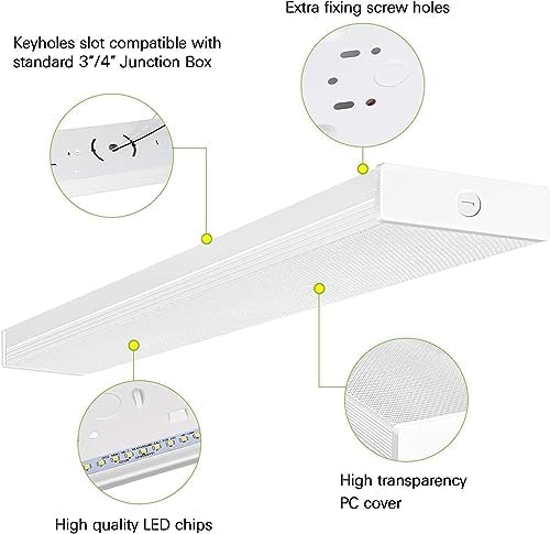 hykolity 4 Pack 4FT LED Wraparound Light 40W 4 Foot LED Shop Lights for Garage, [2-lamp 32W Fluorescent Equiv.] 4400lm 4000K Wrap Light, Flushmount Office Ceiling Light Fixture ETL Listed - Image 5