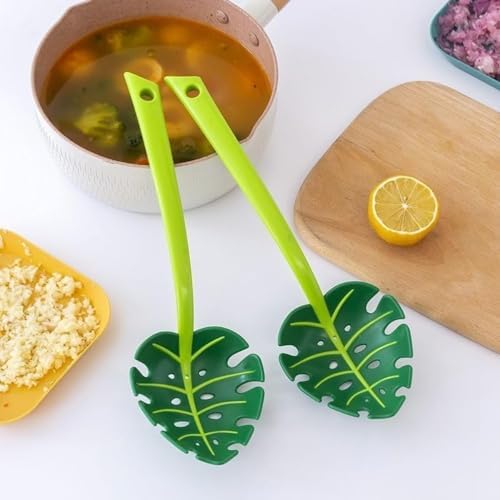 inches 2Pcs Jungle Green Jungle Spoon - Turtle Back Leaf Spoon,pasta spoon,kitchen gadgets 11.8in - Image 2