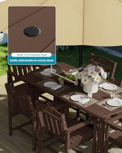 Ciokea HDPE Outdoor Patio Dining Table, All-Weather Furniture, Brown - Image 5