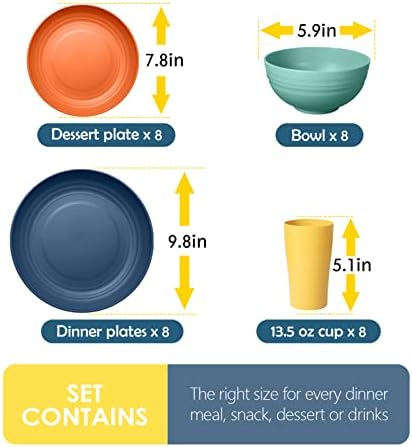 Teivio 32-Piece Plates and Bowls Sets for 8, Wheat Straw Dinnerware Sets - Image 2