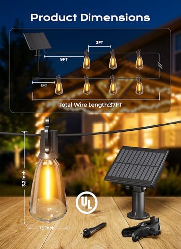 Brightown 37FT Solar String Lights Outdoor, 10+1 Shatterproof LED Lights - Image 6