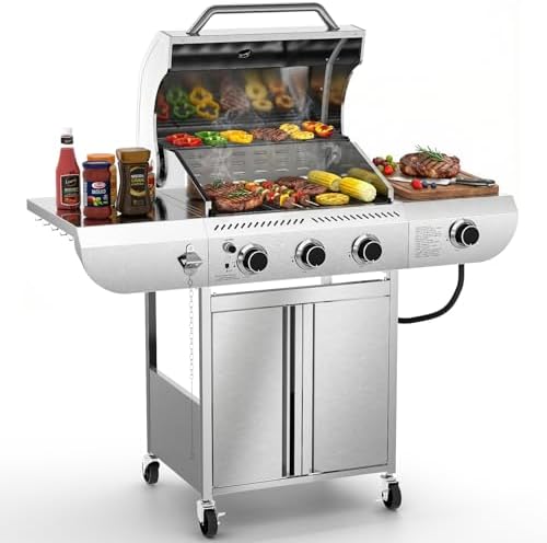 COWSAR Premium 3-Burner 34,000 BTU Propane Gas Grill with Side Burner by COWSAR