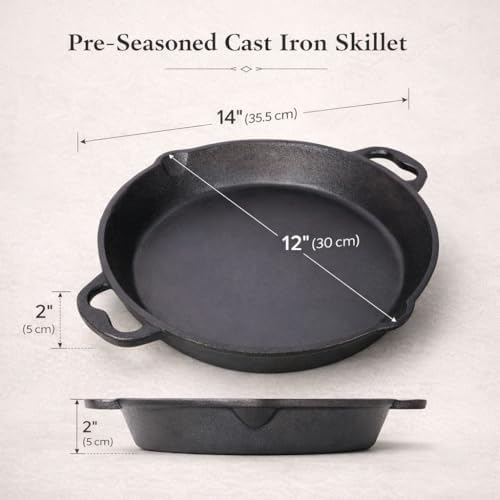 14-Inch Pre-Seasoned Cast Iron Skillet with Dual Assist Handles, Heavy-Duty Frying Pan for Stove, Oven, Grill & Campfire Cooking, Large Nonstick Cast Iron Pan for Home & Outdoor Use - Image 2